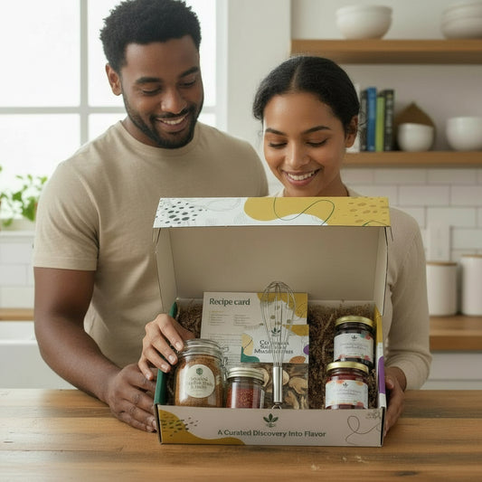 Man and woman holding a food box with jars and a whisk in a kitchen setting
Enthusiast Flavor Root Box culinary subscription box with curated ingredients and kitchen tool for home cooks
• Culinary subscription box for home cooks featuring spices, sauces, and tools
• Cooking subscription box with kitchen tool by Flavor Root Box
• Gourmet food subscription box for hands-on cooking